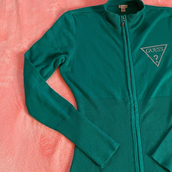 Sweater/Top, GUESS Turquoise Zip-Up GUESS Logo in crystals.
Dressy lil Sweater - Picture 4 of 15